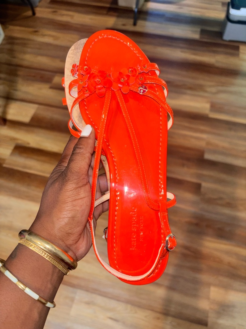 Women's Orange Floral Strappy Sandals - Picture 4 of 5